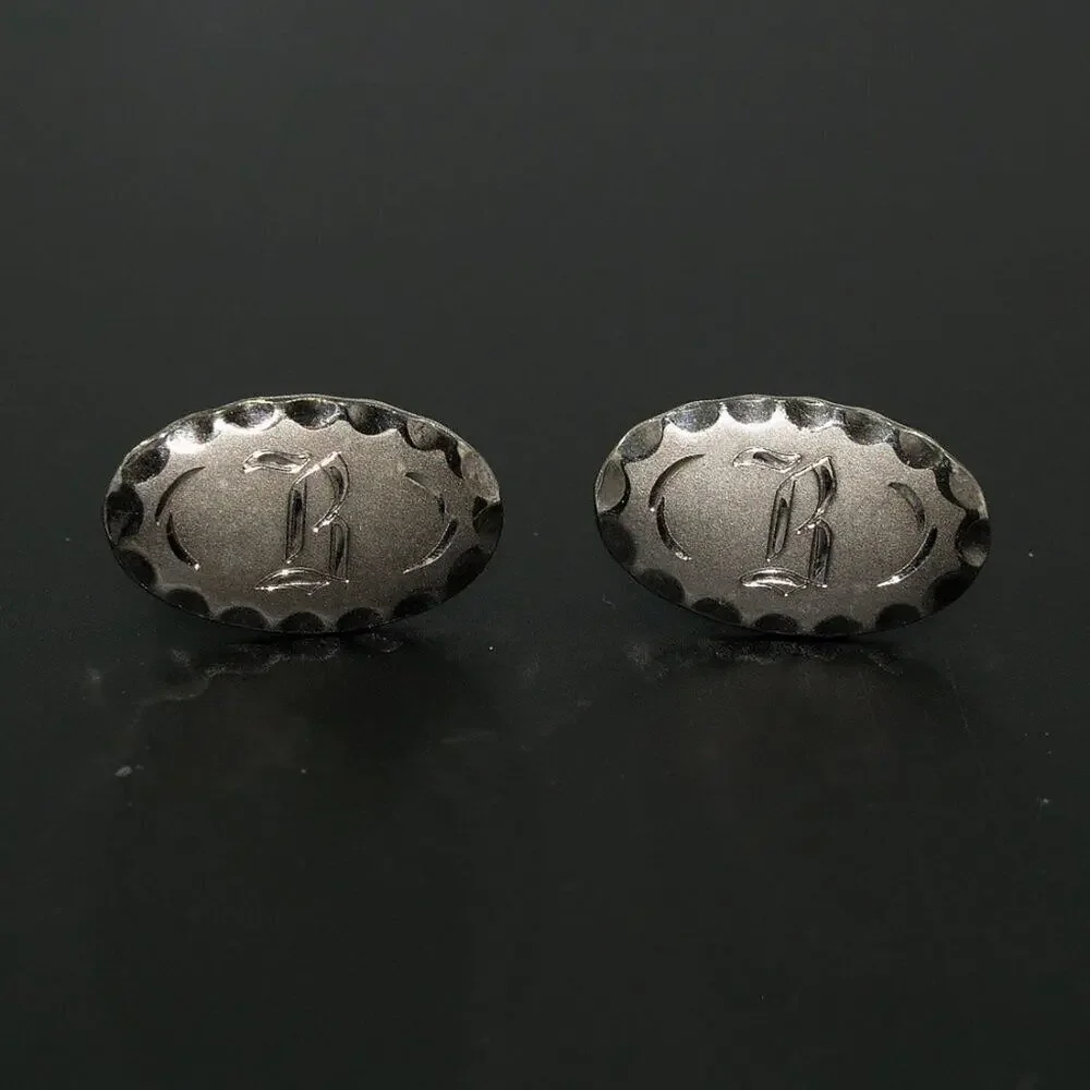 Sarah Coventry Silver Tone Cufflinks Monogram B Vintage 1960s Jewelry
